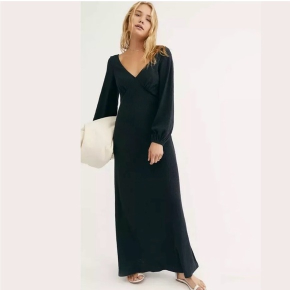 Free People FP Beach Amalfi Maxi Black Dress M 100% cotton - Picture 2 of 7